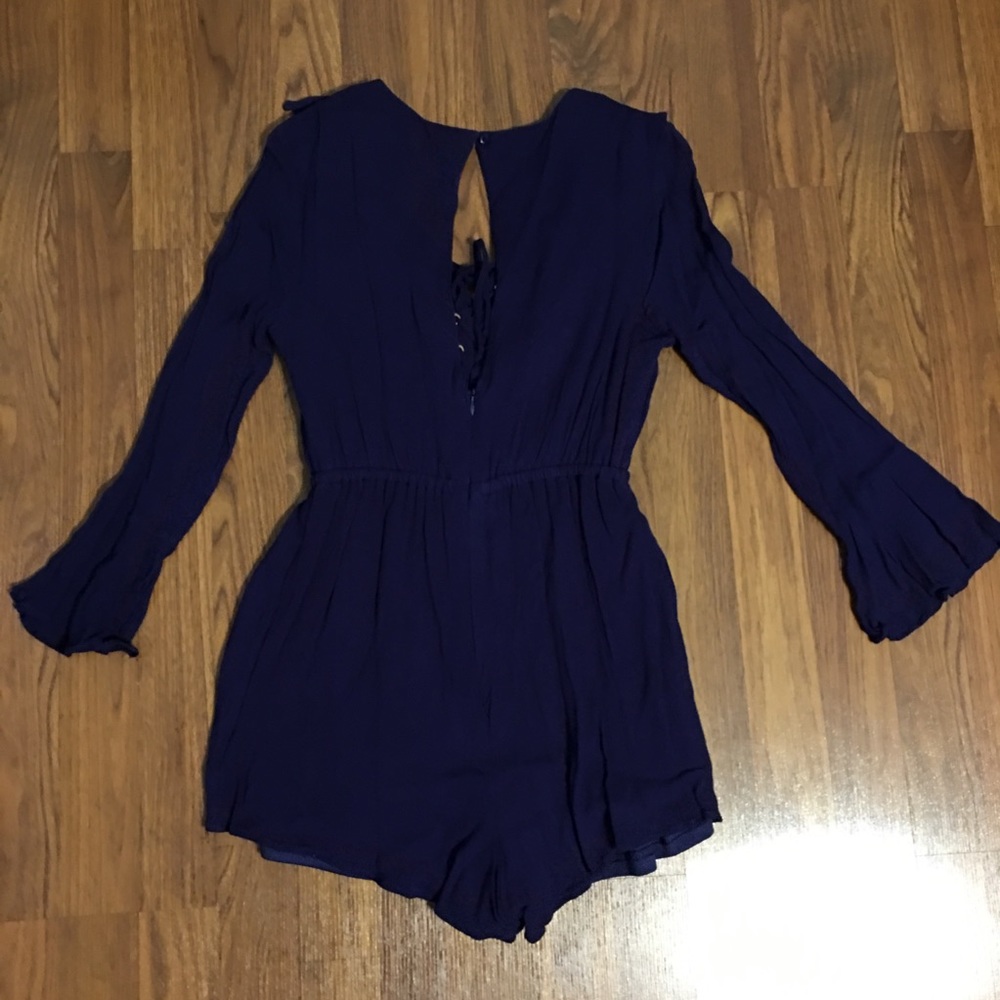 Size small navy blue lace up romper - Picture 2 of 8
